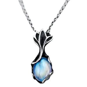 New Sterling Silver Artisan Wrapped Moonstone Lotus Minimalist Bohemian Necklace